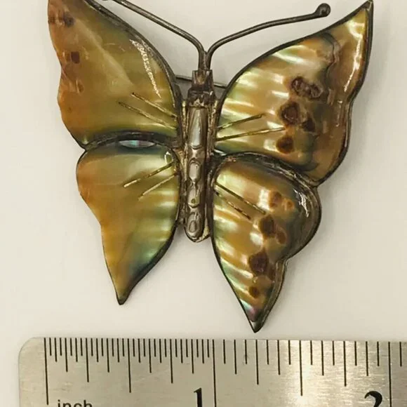 Vintage Sterling Silver and Abalone Shell Butterfly Brooch - Picture 11 of 12
